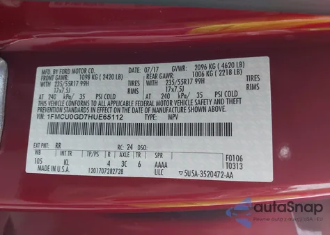 2017 Ford Escape Se z USA, uszkodzony, nr VIN 1FMCU0GD7HUE65112